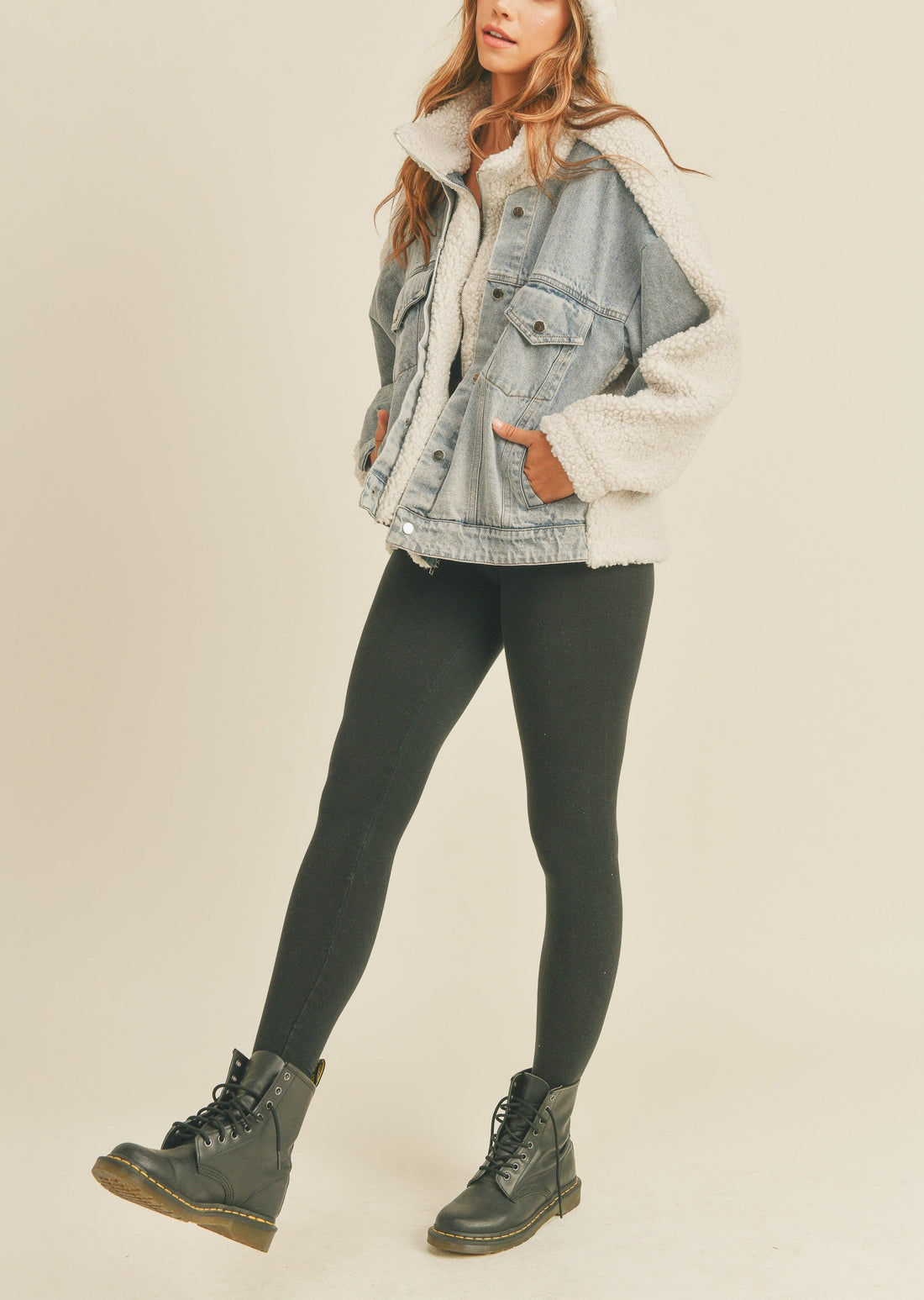 Fleece and Denim Combo Oversized Jacket