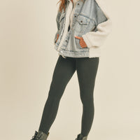 Fleece and Denim Combo Oversized Jacket