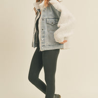 Fleece and Denim Combo Oversized Jacket