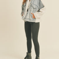 Fleece and Denim Combo Oversized Jacket