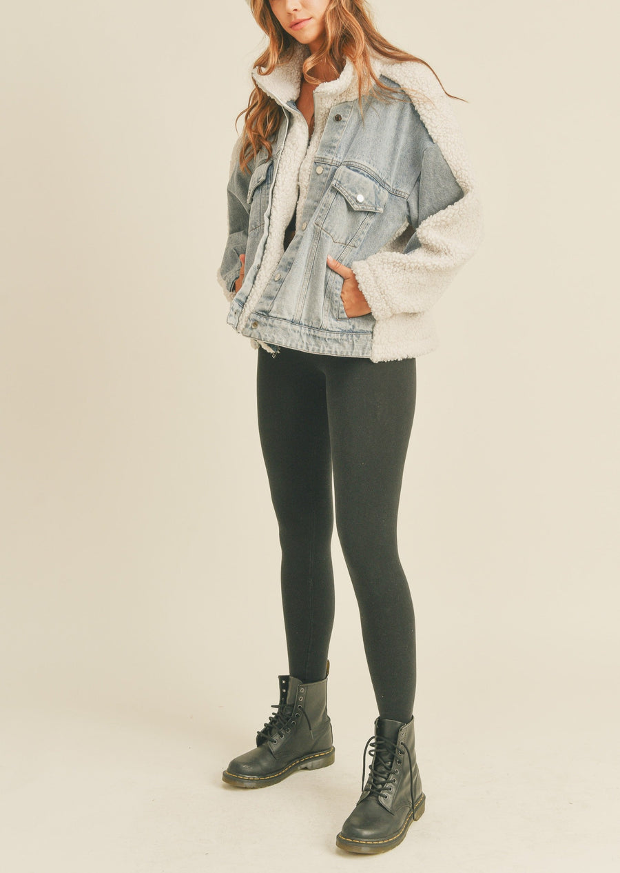 Fleece and Denim Combo Oversized Jacket