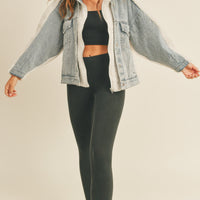 Fleece and Denim Combo Oversized Jacket