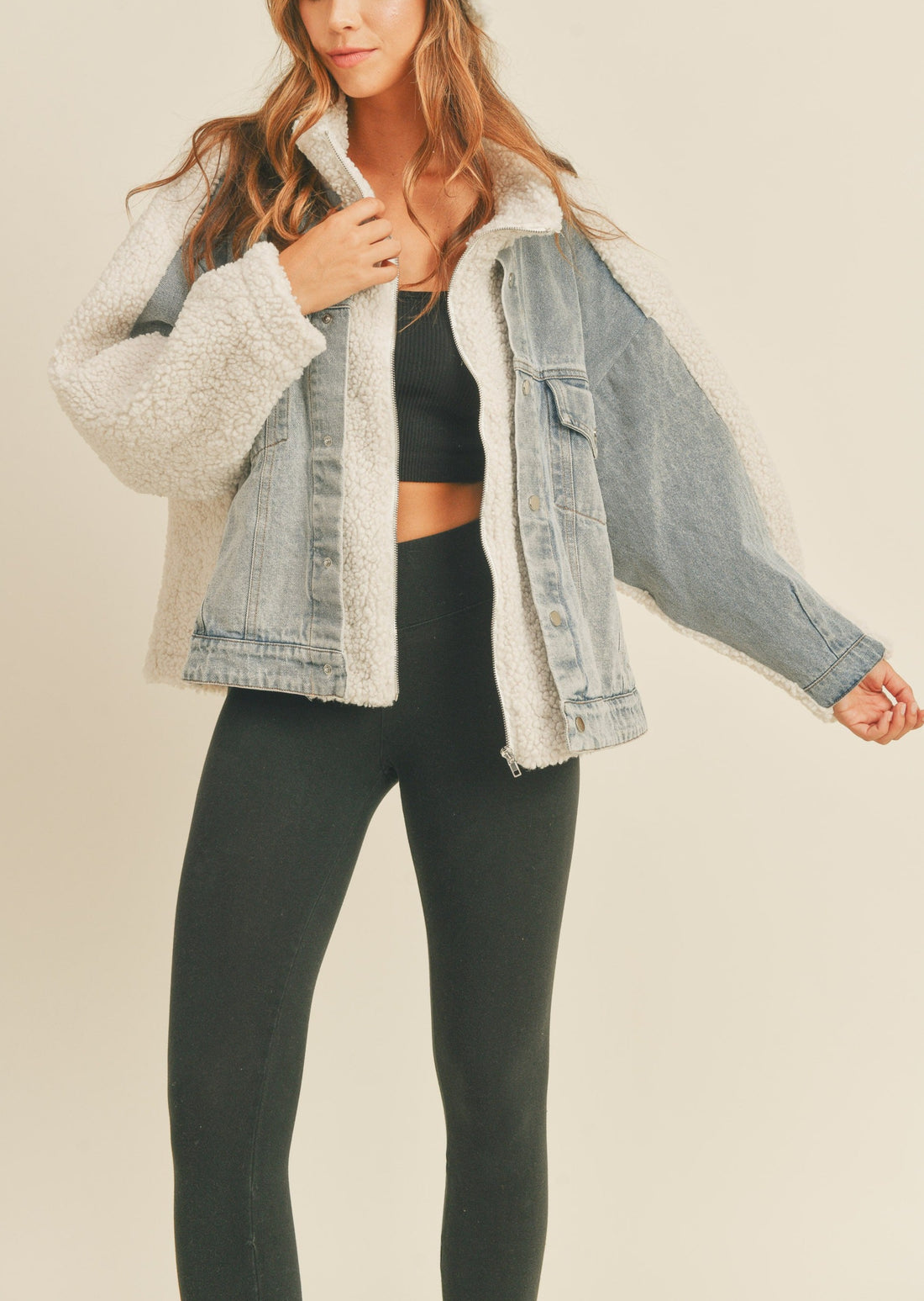 Fleece and Denim Combo Oversized Jacket