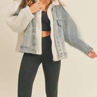 Fleece and Denim Combo Oversized Jacket