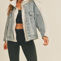 Fleece and Denim Combo Oversized Jacket