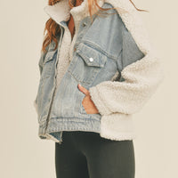 Fleece and Denim Combo Oversized Jacket