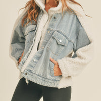 Fleece and Denim Combo Oversized Jacket