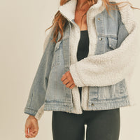 Fleece and Denim Combo Oversized Jacket