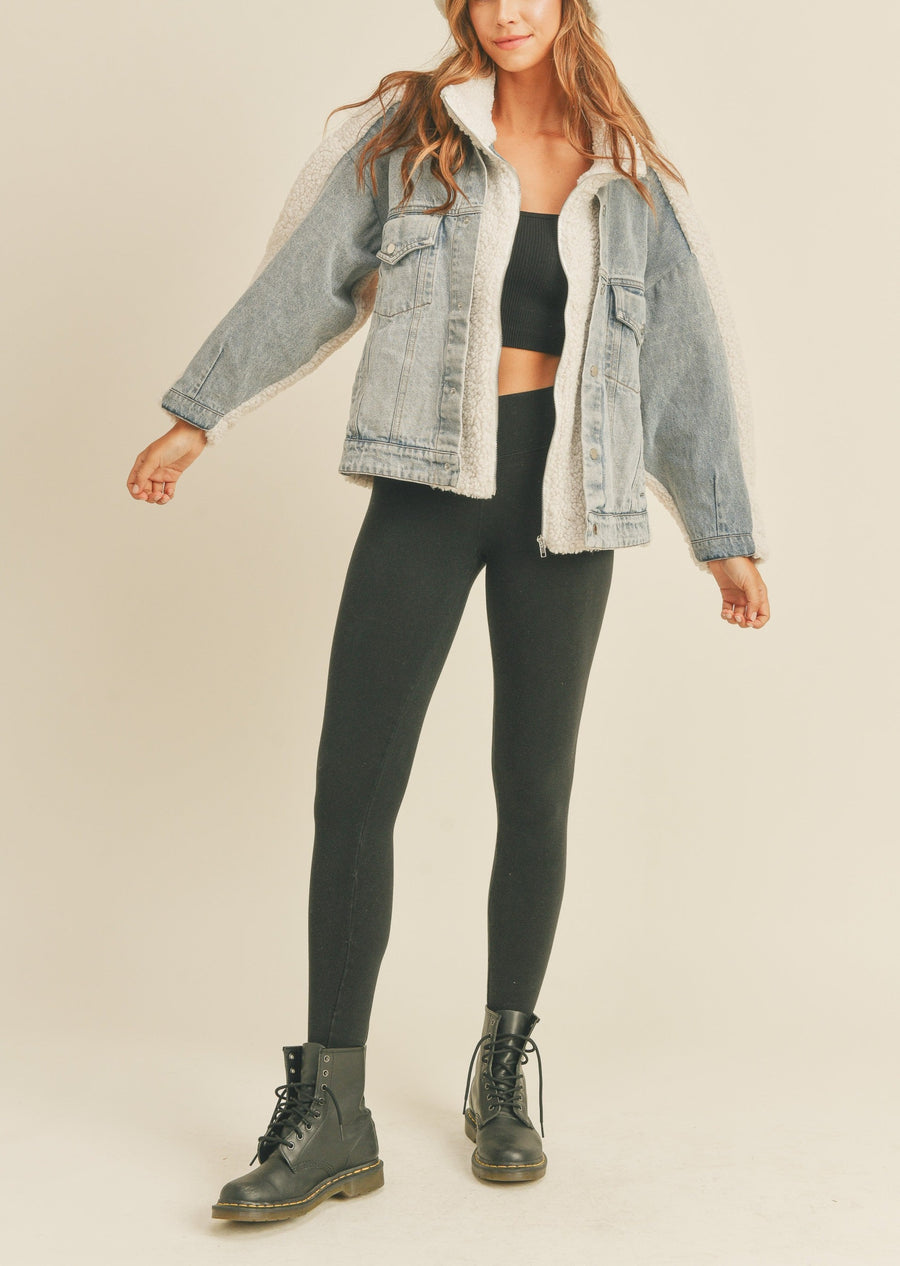 Fleece and Denim Combo Oversized Jacket