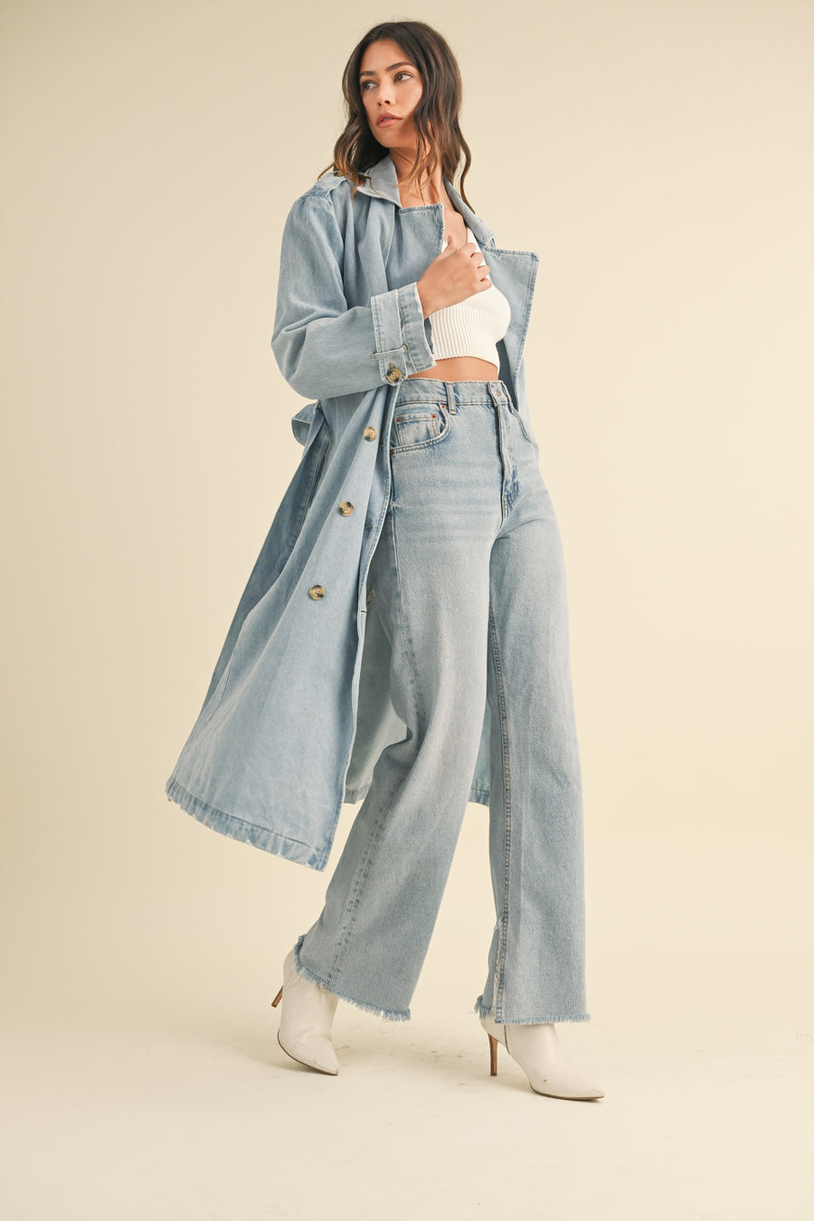 Double Breasted Denim Trench Coat