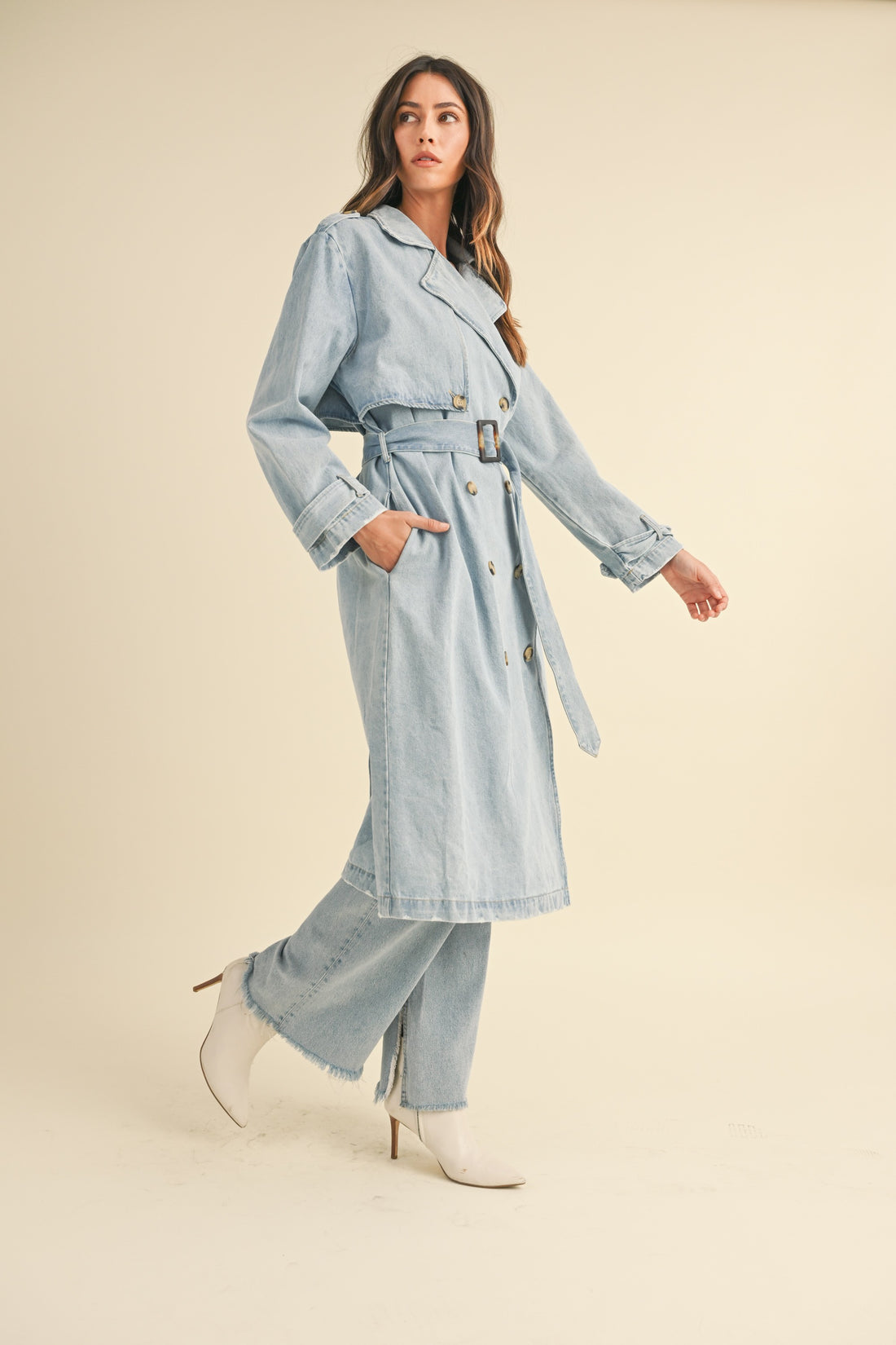 Double Breasted Denim Trench Coat