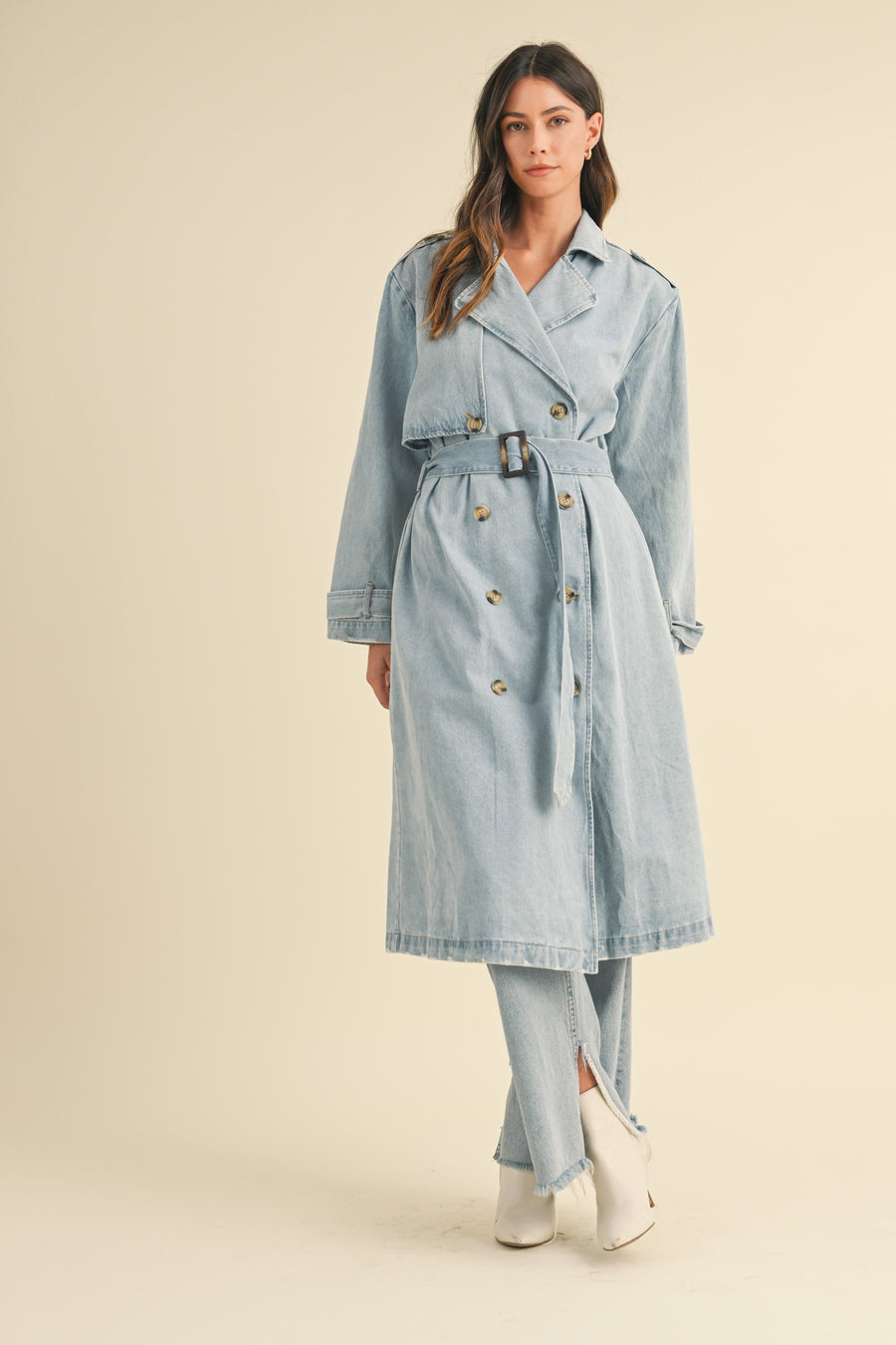 Double Breasted Denim Trench Coat