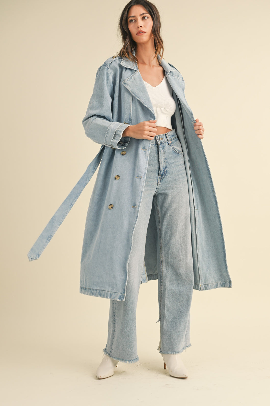 Double Breasted Denim Trench Coat