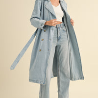 Double Breasted Denim Trench Coat