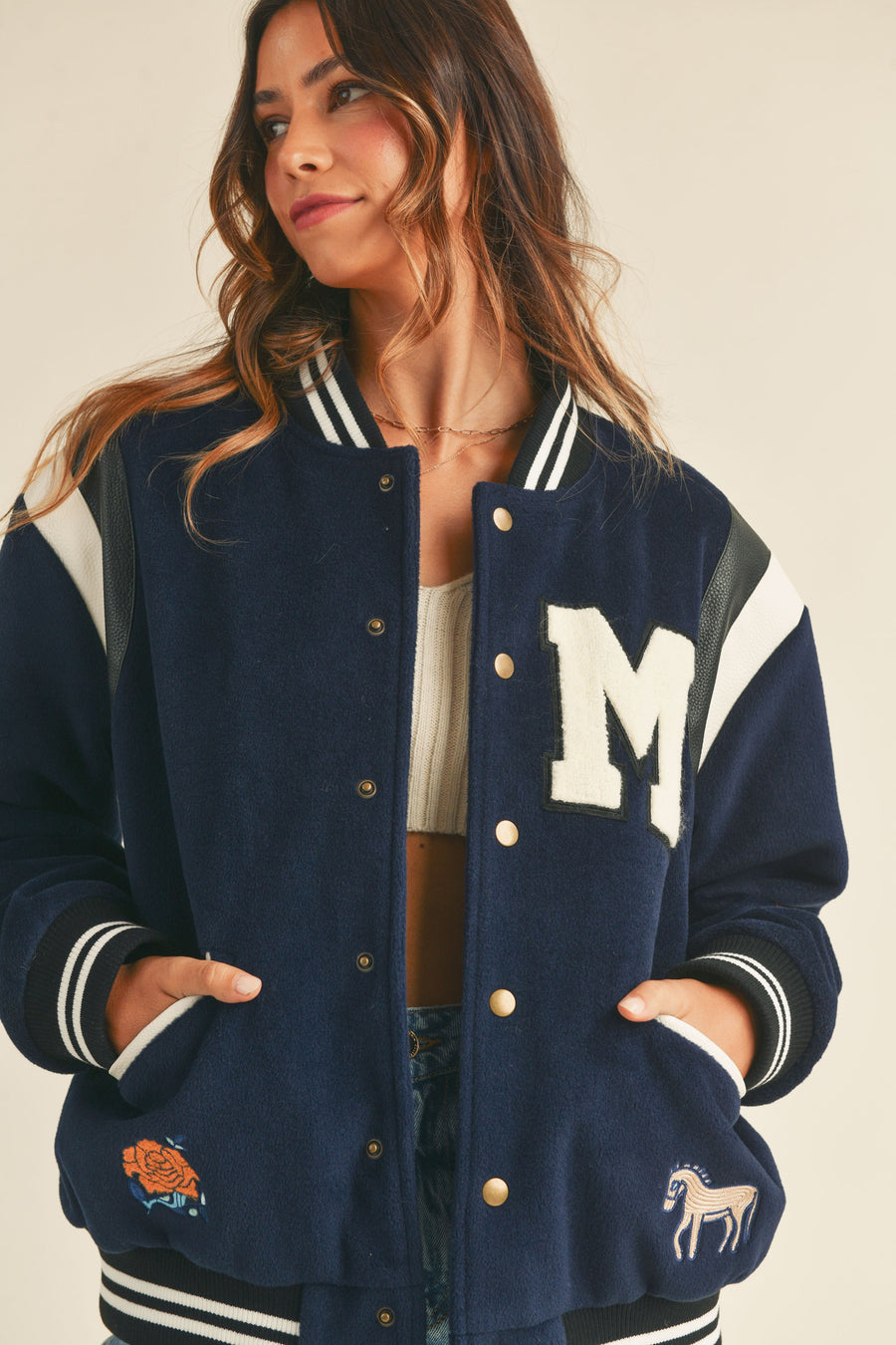 M Bomber Varsity Jacket with Patch