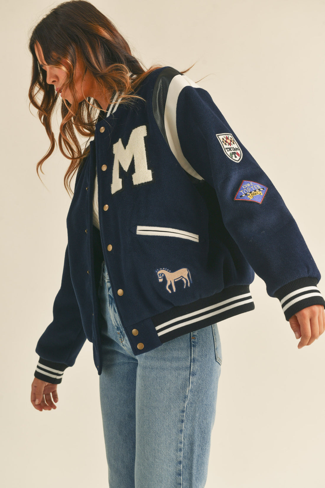 M Bomber Varsity Jacket with Patch