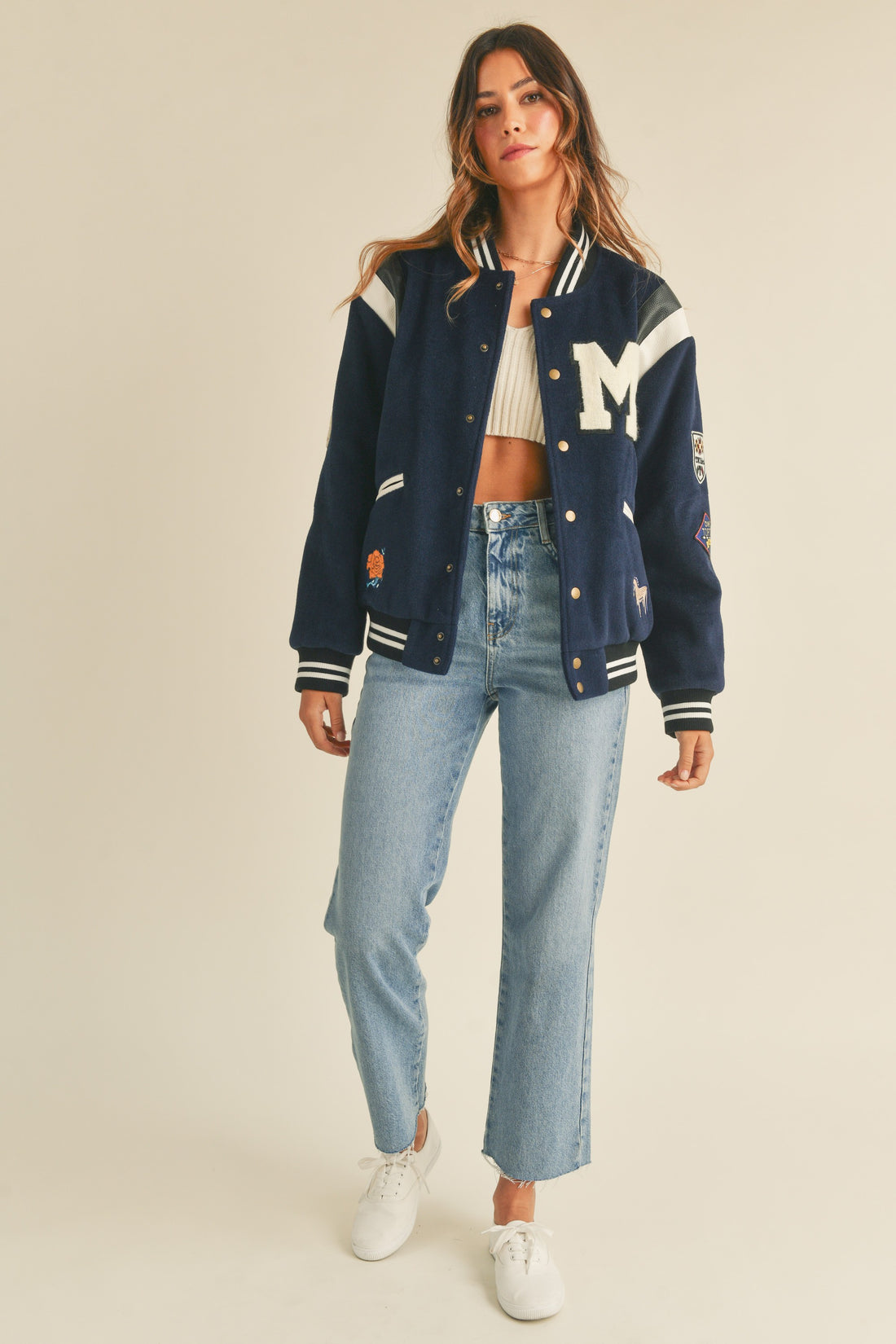 M Bomber Varsity Jacket with Patch