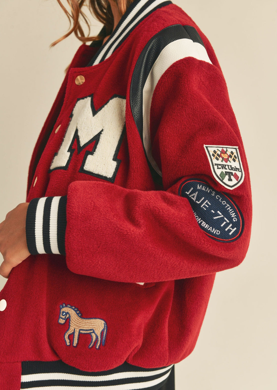 M Bomber Varsity Jacket with Patch Evercado