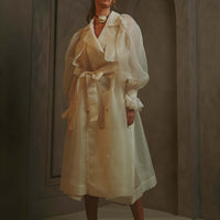 Organza Puff Sleeve Sheer Trench Coat