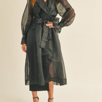 Organza Puff Sleeve Sheer Trench Coat