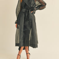 Organza Puff Sleeve Sheer Trench Coat