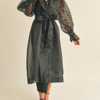 Organza Puff Sleeve Sheer Trench Coat