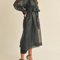 Organza Puff Sleeve Sheer Trench Coat