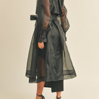 Organza Puff Sleeve Sheer Trench Coat