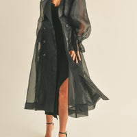 Organza Puff Sleeve Sheer Trench Coat