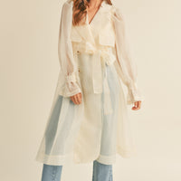 Organza Puff Sleeve Sheer Trench Coat