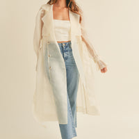 Organza Puff Sleeve Sheer Trench Coat