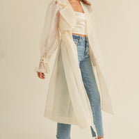 Organza Puff Sleeve Sheer Trench Coat