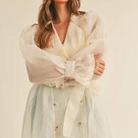 Organza Puff Sleeve Sheer Trench Coat