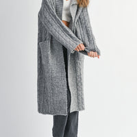 Cozy Cable Knit Longline Cardigan Coat with Hood
