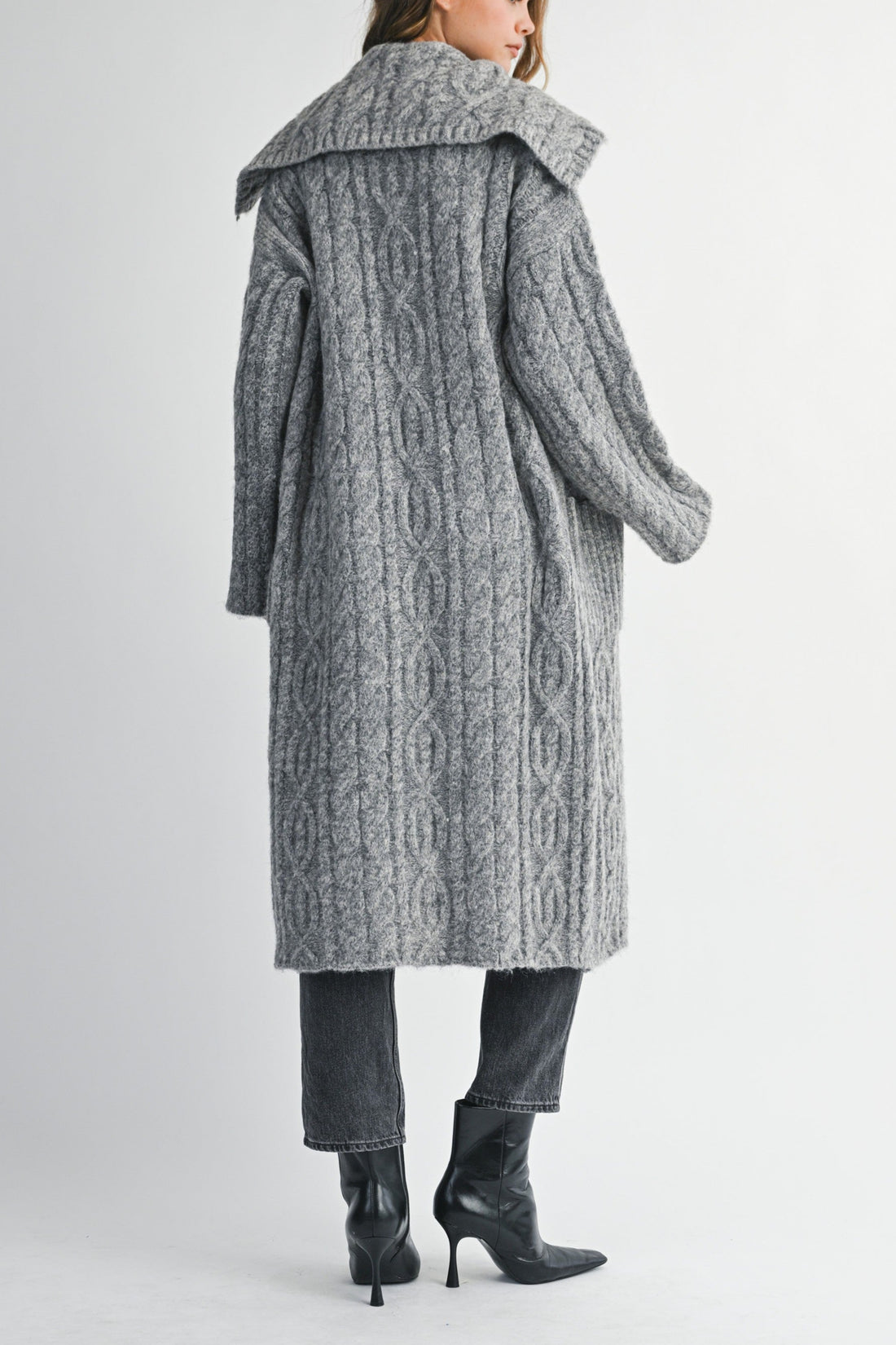 Cozy Cable Knit Longline Cardigan Coat with Hood