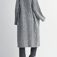 Cozy Cable Knit Longline Cardigan Coat with Hood