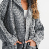 Cozy Cable Knit Longline Cardigan Coat with Hood