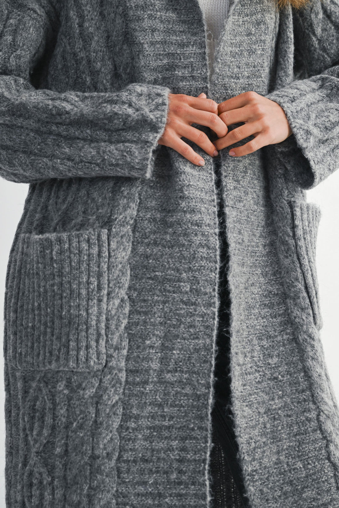 Cozy Cable Knit Longline Cardigan Coat with Hood
