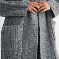 Cozy Cable Knit Longline Cardigan Coat with Hood