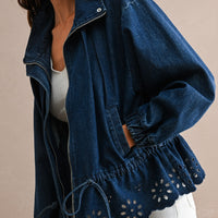 Eyelet Embroidered Drawstring Denim Utility Jacket