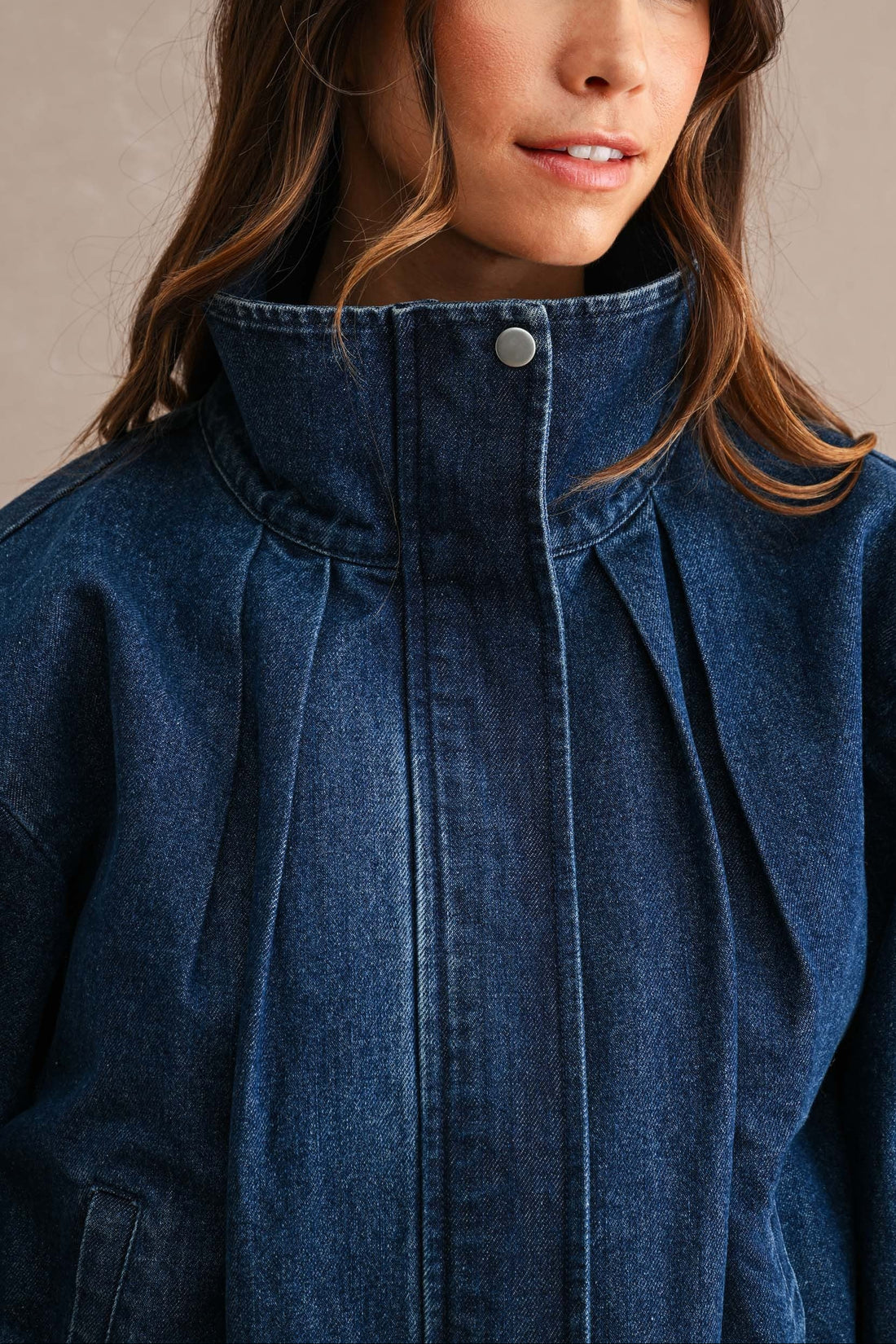 Eyelet Embroidered Drawstring Denim Utility Jacket