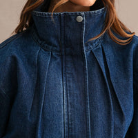 Eyelet Embroidered Drawstring Denim Utility Jacket