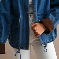 Oversized Denim Jacket with Contrast Corduroy Collar & Cuffs