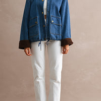 Oversized Denim Jacket with Contrast Corduroy Collar & Cuffs