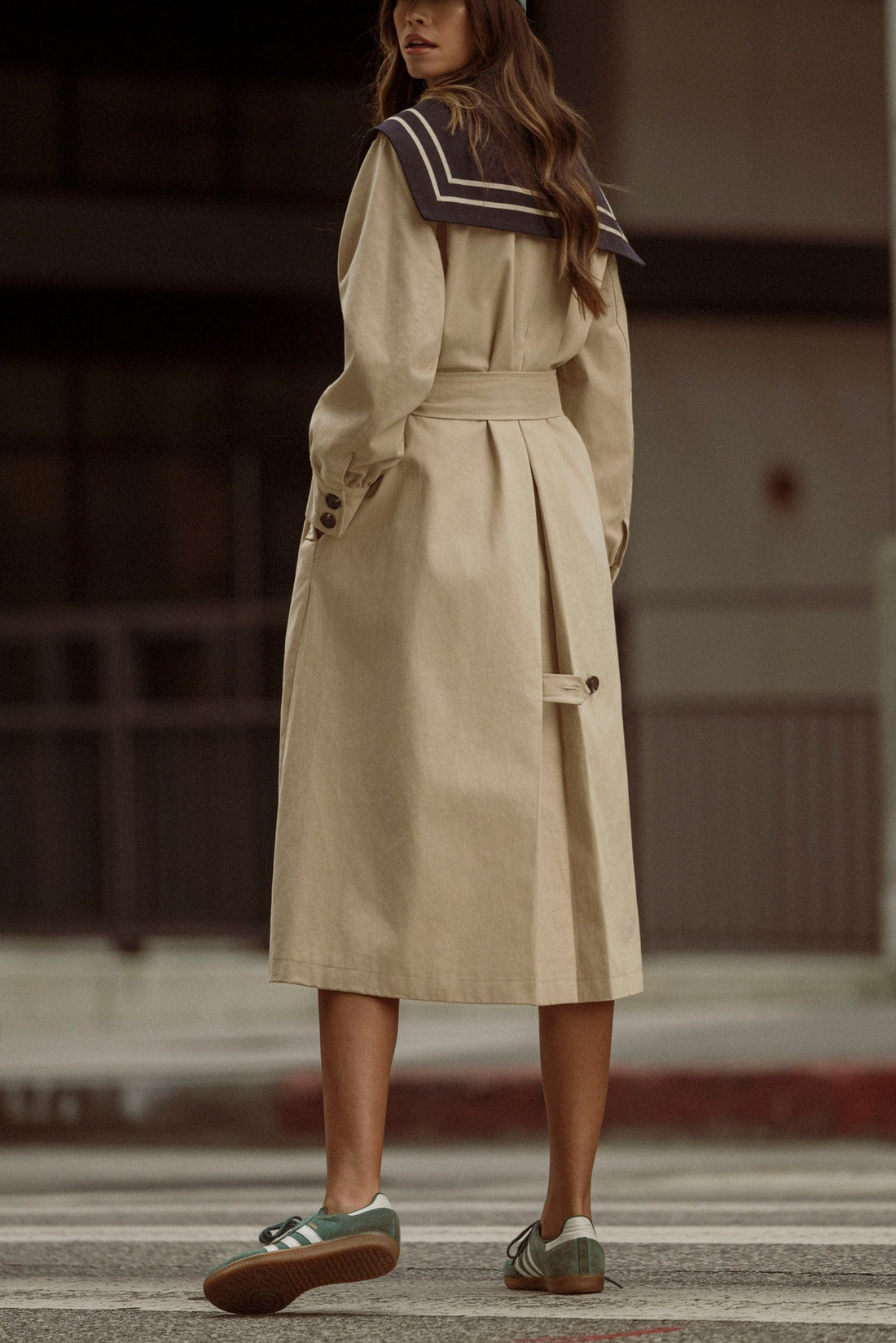 Women’s Nautical Sailor Collar Belted Cotton Trench Coat