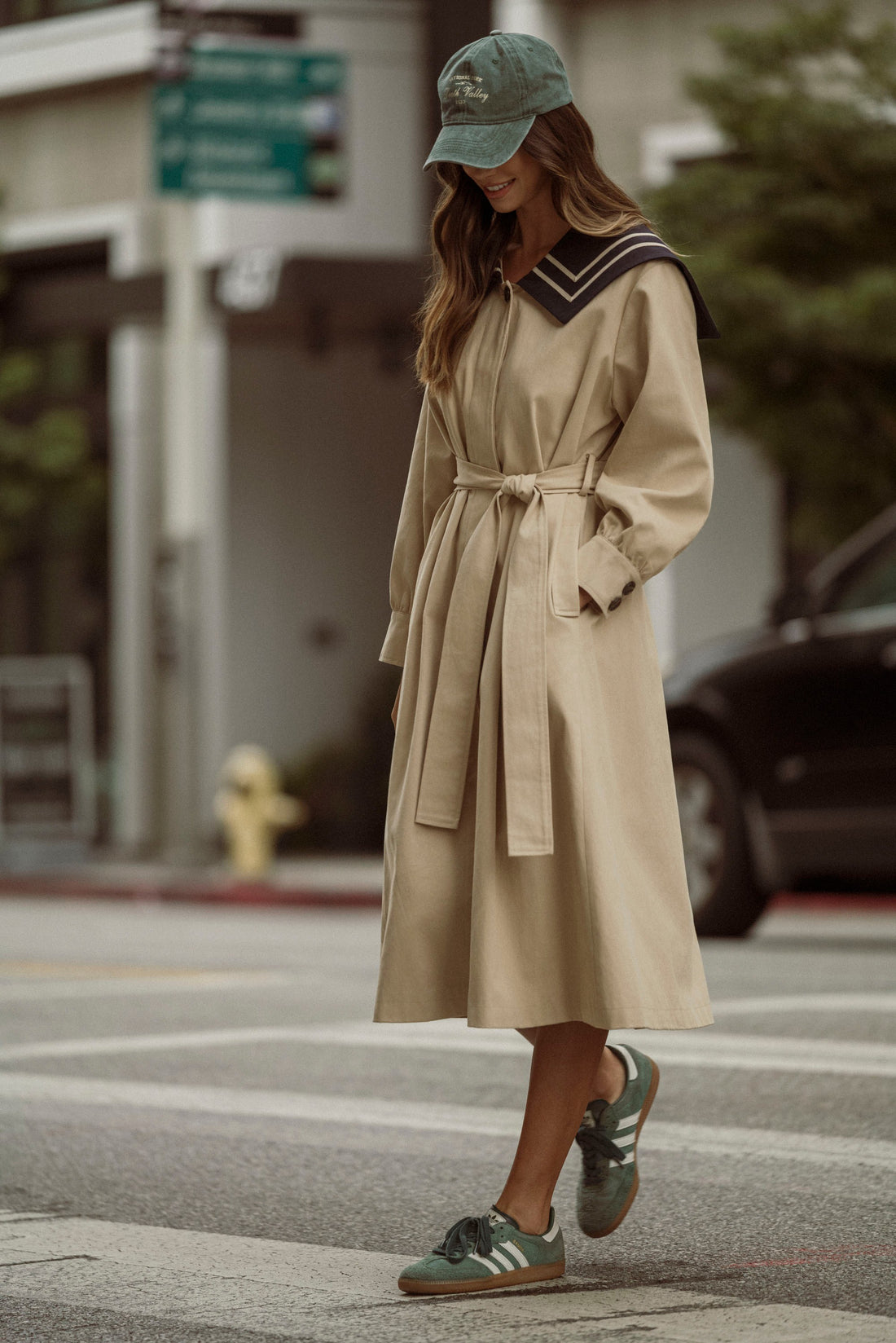 Women’s Nautical Sailor Collar Belted Cotton Trench Coat