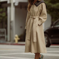 Women’s Nautical Sailor Collar Belted Cotton Trench Coat