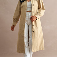 Women’s Nautical Sailor Collar Belted Cotton Trench Coat