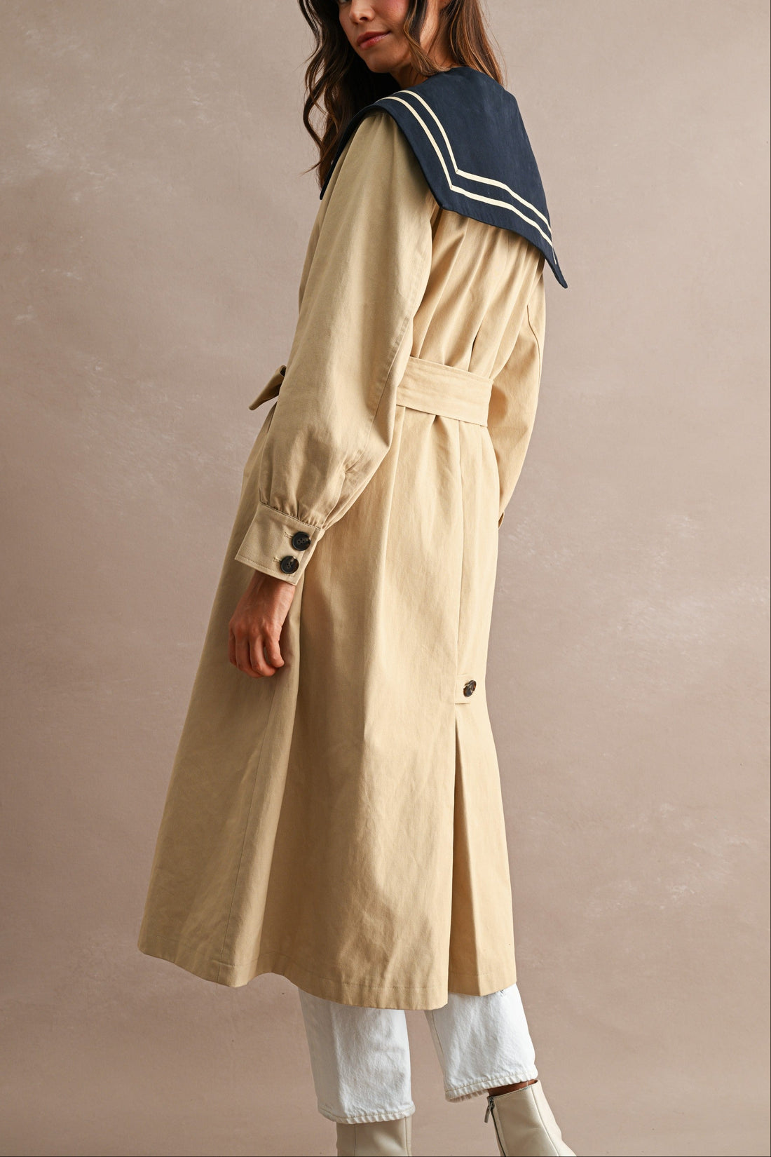 Women’s Nautical Sailor Collar Belted Cotton Trench Coat