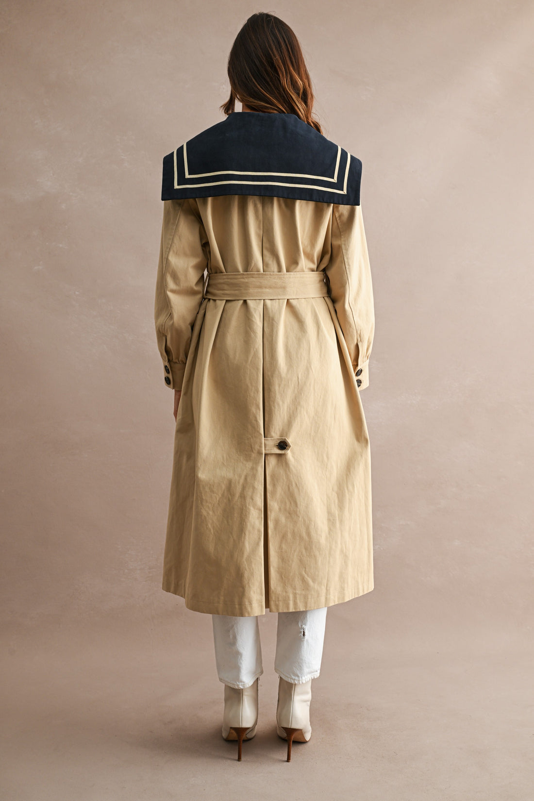 Women’s Nautical Sailor Collar Belted Cotton Trench Coat